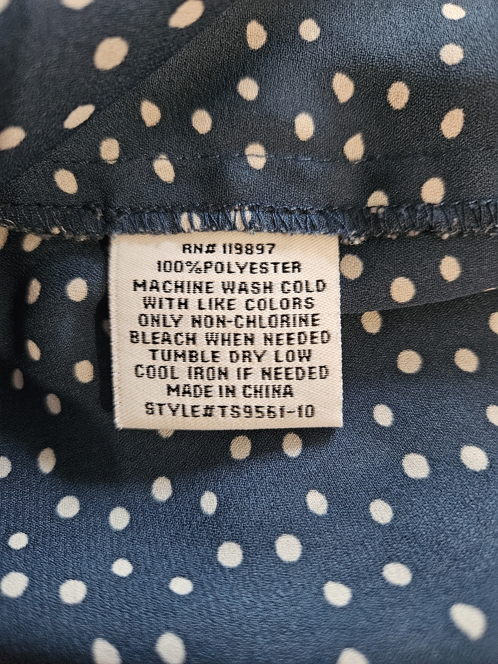 Women’s Navy Blue Polka Dot Long Sleeve Blouse - Picture 5 of 5